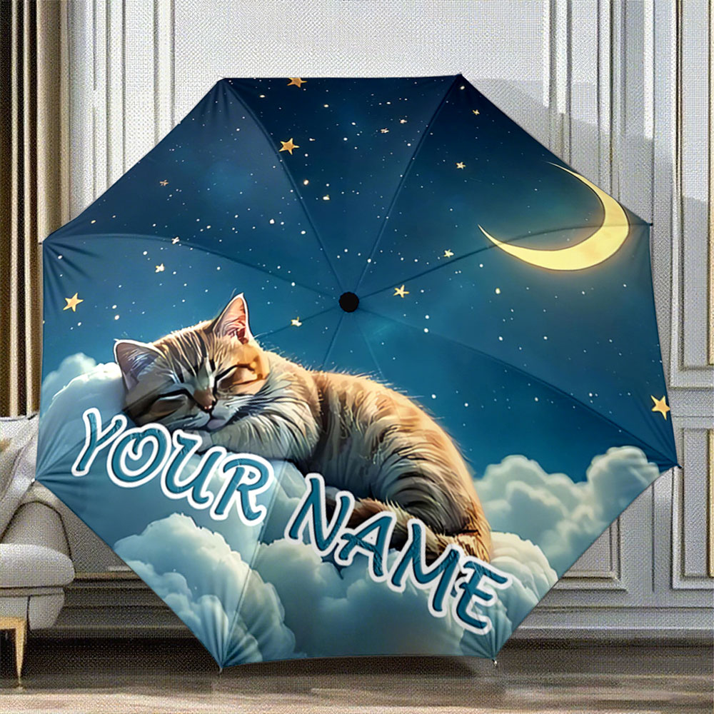 Custom Night Sky - Paraguas con Nombre Personalizado, Gato Durmiendo